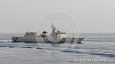 HTMS Narathiwat OPV 512 offshore patrol vessel of Royal Thai Navy Sails in the Gulf of Thailand Editorial Stock Photo