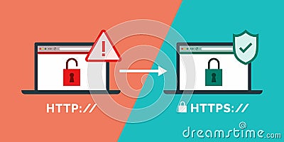 HTTP and HTTPS protocols Vector Illustration