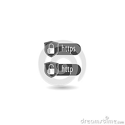 HTTP and HTTPS protocols on shield icon with shadow Vector Illustration
