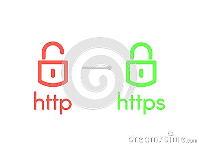 Http and https security certificates vector illustration. Web browser protocols isolated icons Cartoon Illustration