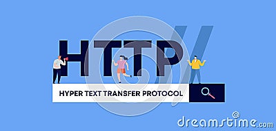 HTTP hyper text transfer protocol. Programming and coding technologies and web software digital graphic. Vector Illustration