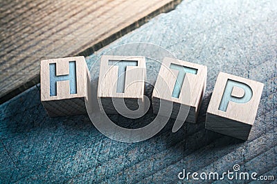 HTTP Written On Wooden Blocks On A Board, Insecure Internet Concept Stock Photo