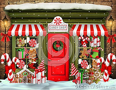 Christmas candy shop illustration Stock Photo