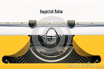 Respected Madam typed on typewriter Stock Photo