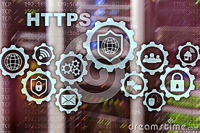 HTTPS. Hypertext Transport Protocol Secure. Technology Concept on Server Room Background. Virtual Icon for network Stock Photo