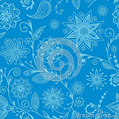 Simple flowers in the styles of mehndi pattern in blue Stock Photo