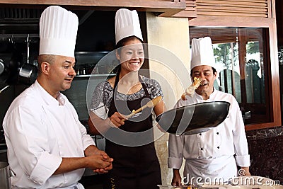 HUA HIN, THAILAND - DEC 29:Li na of China cooking thai food(Pad thai). Before tennis Match Hua hin World Tennis Invitation at In Editorial Stock Photo