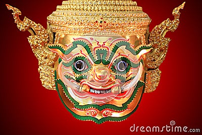 Hua Khon (Ancient Thai Show Mask) use in Khon Thai classical sty Stock Photo