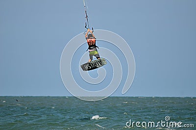 HUAHIN BEACH,PRACHUBKIRIKHAN,THAILAND March 2019:Kitesurfer during a contest of kitesurf in Huahin beach a tourist spot in Huahin, Editorial Stock Photo