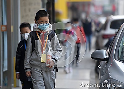 Huai `an city, jiangsu province, China: the first to third grade of primary school started in an orderly manner today Editorial Stock Photo