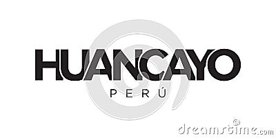 Huancayo in the Peru emblem. The design features a geometric style, vector illustration with bold typography in a modern font. The Vector Illustration