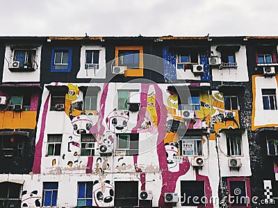 Huang Jue Ping graffiti art street building Editorial Stock Photo