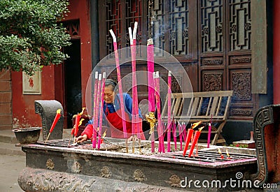 Huang Long Xi, China: Burning Incense Sticks Editorial Stock Photo