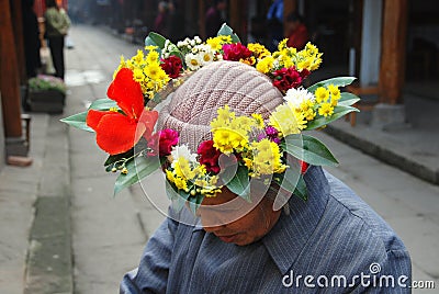 Huang Long Xi, China: Floral Wreath Editorial Stock Photo