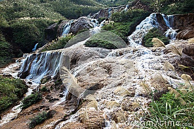 Huangjin Waterfall near YinYang Sea popular tourist destination in Taipei Taiwan Stock Photo