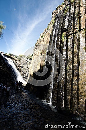 Waterfalls and basaltic prisms at Huasca de Ocampo, Hidalgo, Mexico. Editorial Stock Photo