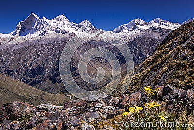 Huascaran Mountain massif in Cordillera Blanca, snowcapped Andes, Ancash, Peru Stock Photo