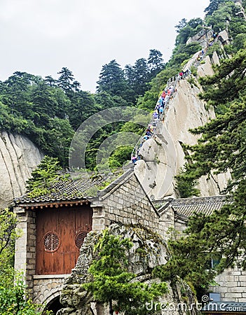 Huashan mountain: a view of the stairs trail to the North Peak - Xian, Shaaxi Province, China Stock Photo