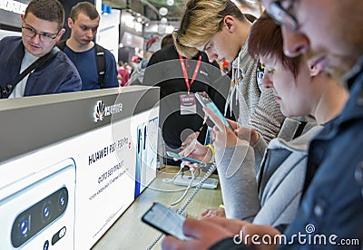 Huawei booth at CEE 2019 in Kyiv, Ukraine Editorial Stock Photo