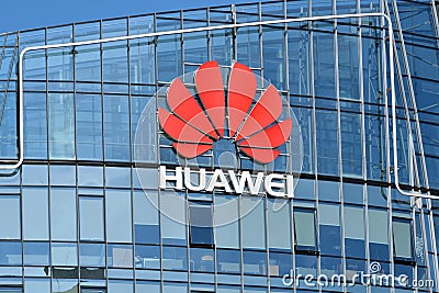 Huawei logo on a building Editorial Stock Photo