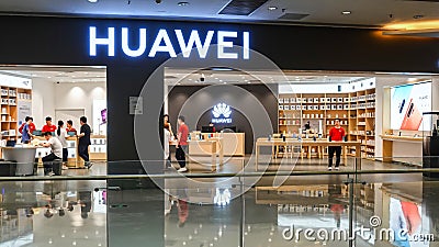 Huawei logo Huawei mobile phone store Editorial Stock Photo