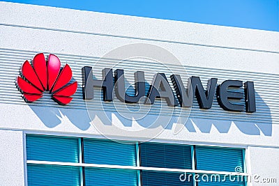 Huawei Technologies research and development campus exterior in Silicon Valley Editorial Stock Photo