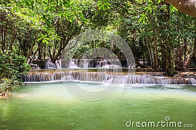 Huay Mae Kamin or Huai Mae Khamin Waterfall at Khuean Srinagarindra National Park or Srinagarind Dam National Park in Kanchanaburi Stock Photo