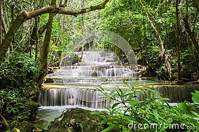 Huay Mae Kamin or Huai Mae Khamin Waterfall at Khuean Srinagarindra National Park or Srinagarind Dam National Park in Kanchanaburi Stock Photo