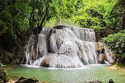 Huay Mae Kamin or Huai Mae Khamin Waterfall at Khuean Srinagarindra National Park or Srinagarind Dam National Park in Kanchanaburi Stock Photo