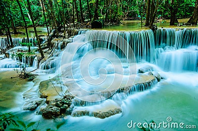 Huay Mae Khamin - Waterfall, Flowing Water, paradise in Thailand Stock Photo