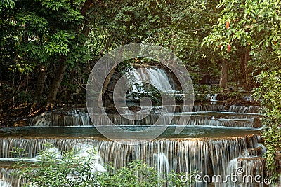 Huay Maekamin Waterfall Tier 4 Chatkaew in Kanchanaburi Stock Photo