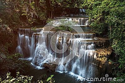 Huay Maekamin Waterfall Tier 4 Chatkaew in Kanchanaburi Stock Photo