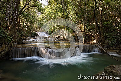 Huay Maekamin Waterfall Tier 1 Wan or Herb Jungle in Kanchanaburi Stock Photo