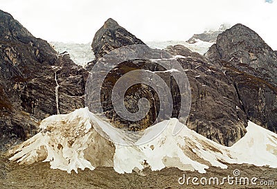 Huayhuash Trek Snow Slide, Peru Stock Photo