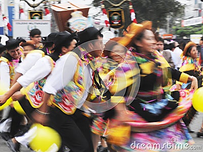 The huaylarsh or huaylas is a Peruvian folk music. It is a festive sowing or harvesting dance from the southern part of the Editorial Stock Photo