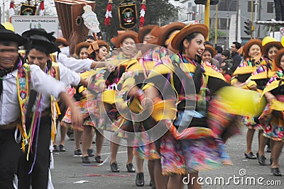 The huaylarsh or huaylas is a Peruvian folk music. It is a festive sowing or harvesting dance from the southern part of the Editorial Stock Photo