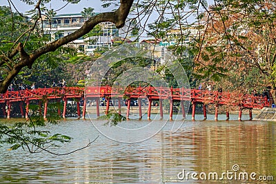 Huc bridge at Hoan Kiem lake, Hanoi, Vietnam Editorial Stock Photo