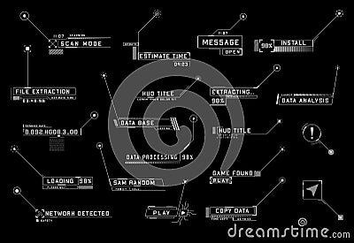 HUD callout UI design elements. Futuristic callout titles. Layout elements for sci-fi design, web, cyber events, video Vector Illustration