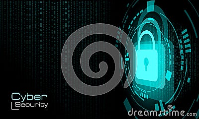 HUD closed blue padlock on binary code background Vector Illustration