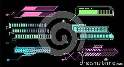 Hud elements futuristic. Callout bar, modern digital info boxes layout. Abstract visualization user interactive Vector Illustration