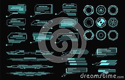 Hud elements. Futuristic virtual screen user interface, control panel for game apps. Callout bar labels, digital info Vector Illustration