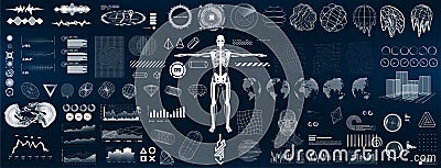 HUD elements interface for GUI, UI, UX design. Collection hi-tech elements - charts, graphics, glitch shapes, futuristic Vector Illustration