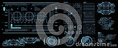 HUD elements mega set pack. Dashboard blue display virtual reality technology screen. Futuristic blue user interface. Vector Illustration