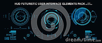 HUD elements mega set pack. Dashboard display virtual reality technology screen. Futuristic user interface. Vector Illustration