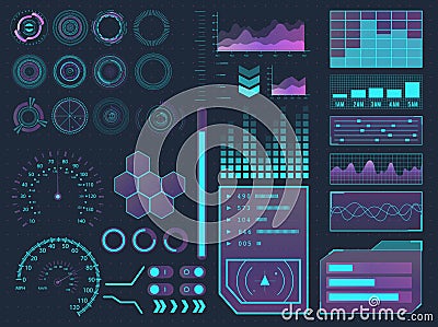 HUD elements sci-fi science futuristic user interface. Menu buttons, virtual reality, infographic vector illustration. Vector Illustration