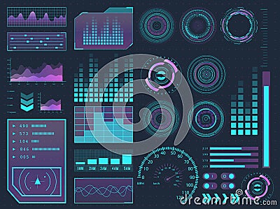 HUD elements sci-fi science futuristic user interface. Menu buttons, virtual reality, infographic vector illustration. Vector Illustration