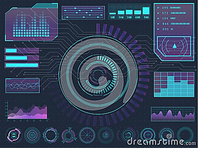 HUD elements sci-fi science futuristic user interface. Menu buttons, virtual reality, infographic vector illustration. Vector Illustration