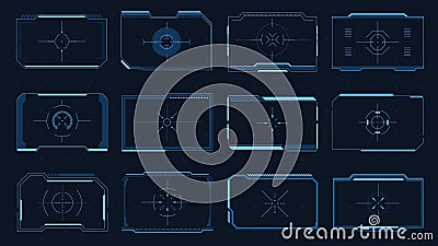 HUD frame. Sci-Fi game screen interface element, target border UI, futuristic digital aim panel, modern tech viewfinder Vector Illustration