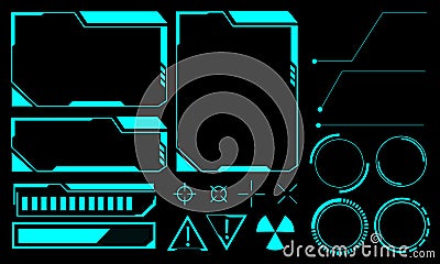 Hud frames blue user interface elements design modern technology futuristic control panel screen digital hologram window gaming Vector Illustration