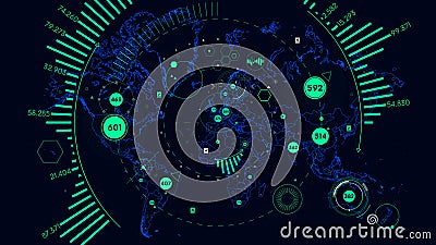 HUD futuristic interface data visualization, Vector world map of world analytics Vector Illustration